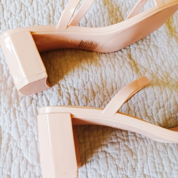 Jeffrey Campbell Jelly Sandals Block Heel Nude Pink Strappy Beach 7 New - Picture 6 of 7